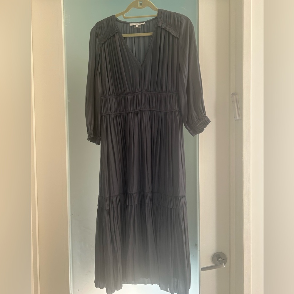 Gerard Darel Gray/dark smocked tiered rouched silver dress